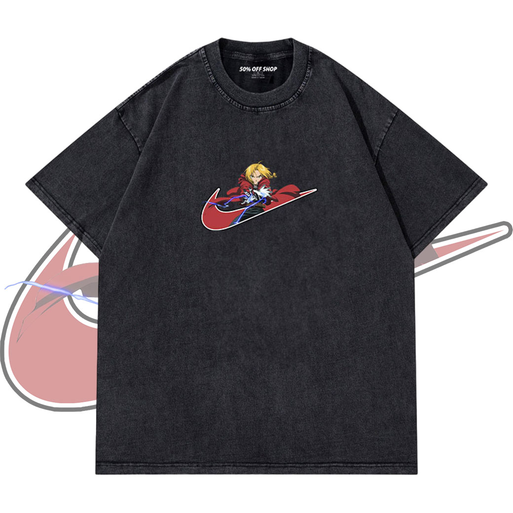#現貨 愛德華·愛力克  鋼之煉金術士 鋼鍊勾勾Swoosh 做舊水洗純棉短TEE 台灣製_0