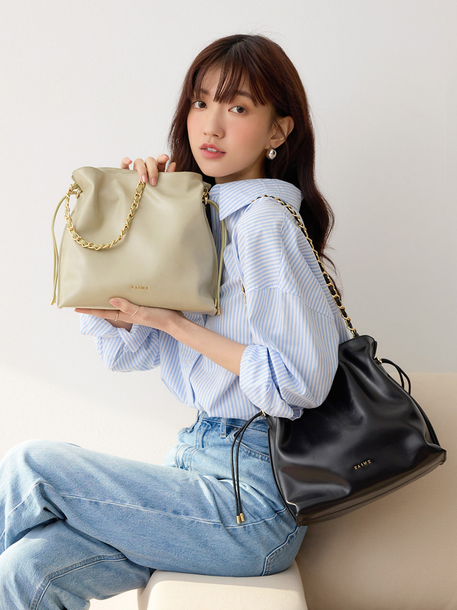 ■S'AIME■皮穿錬掀蓋流浪方包(M) ホーボーバッグ/送料込 □S'AIME□皮穿錬掀蓋流浪小方包(S) ホーボーバッグ/送料込