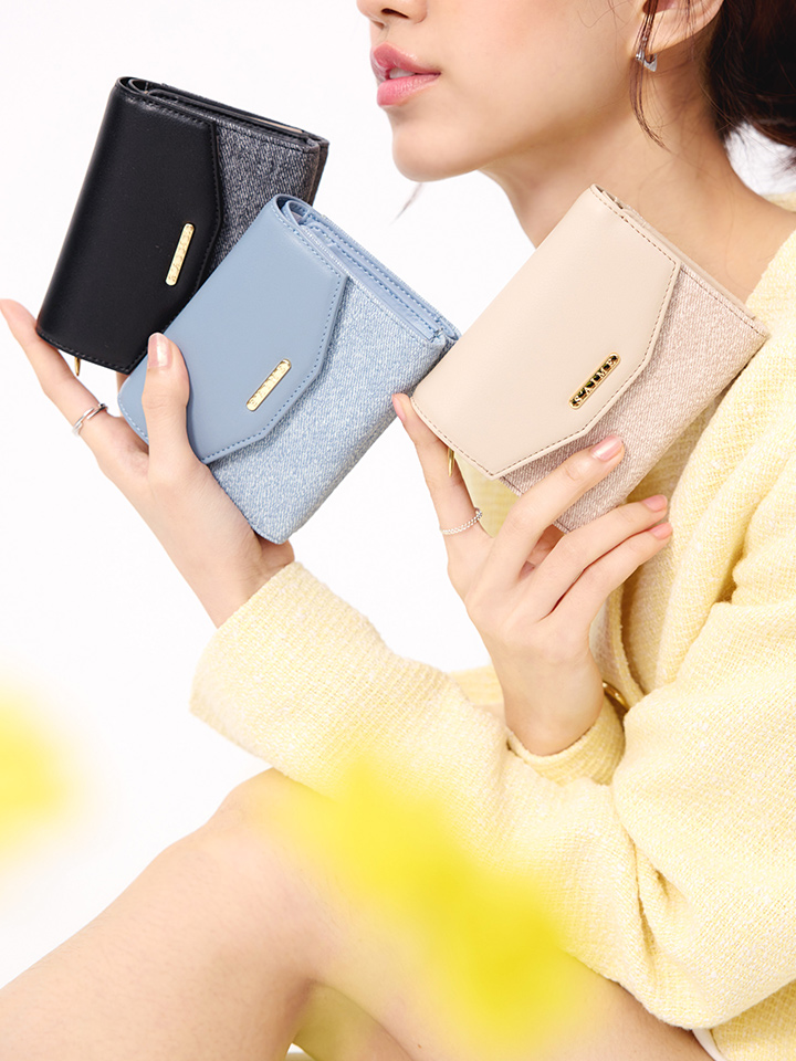 ★S'AIME 牛仔紋ping接三折短夾 折畳財布 ウォレット/送料込 S'AIME 牛仔紋拼接三折短夾｜ S'AIME東京企劃