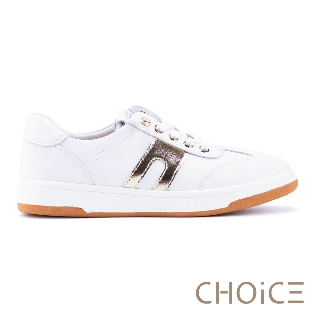 CHOiCE 炫彩真皮免綁帶休閒鞋 白＋金 #38361