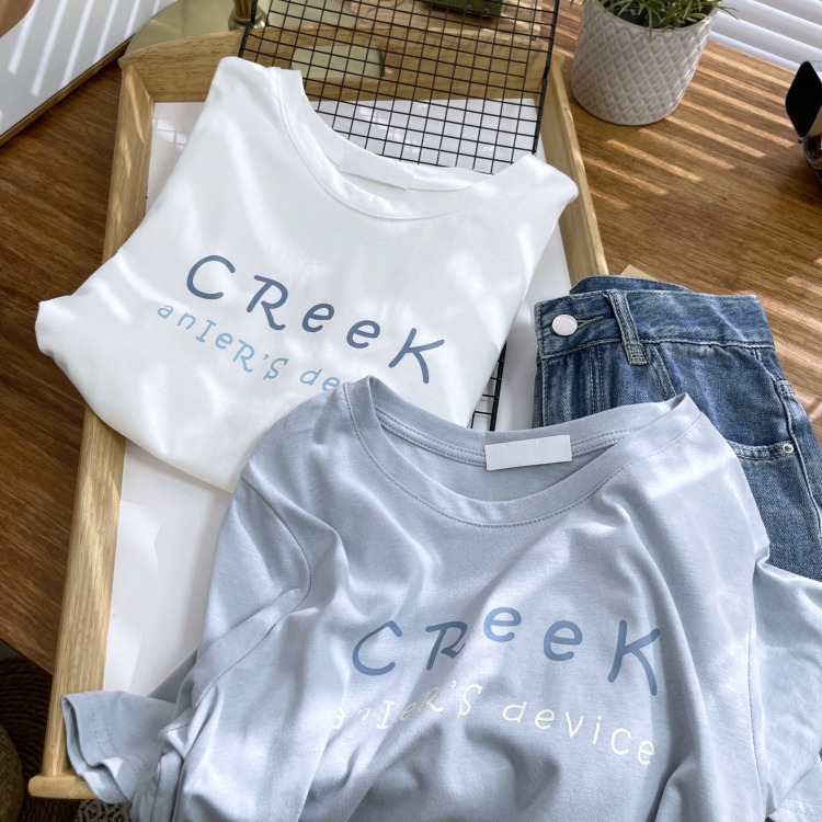 韓國製 CREEK藍色系純棉短T_0