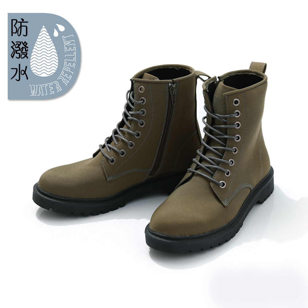 DIANA 4cm防潑水密織布綁帶側拉鍊軍靴 軍綠 #52928