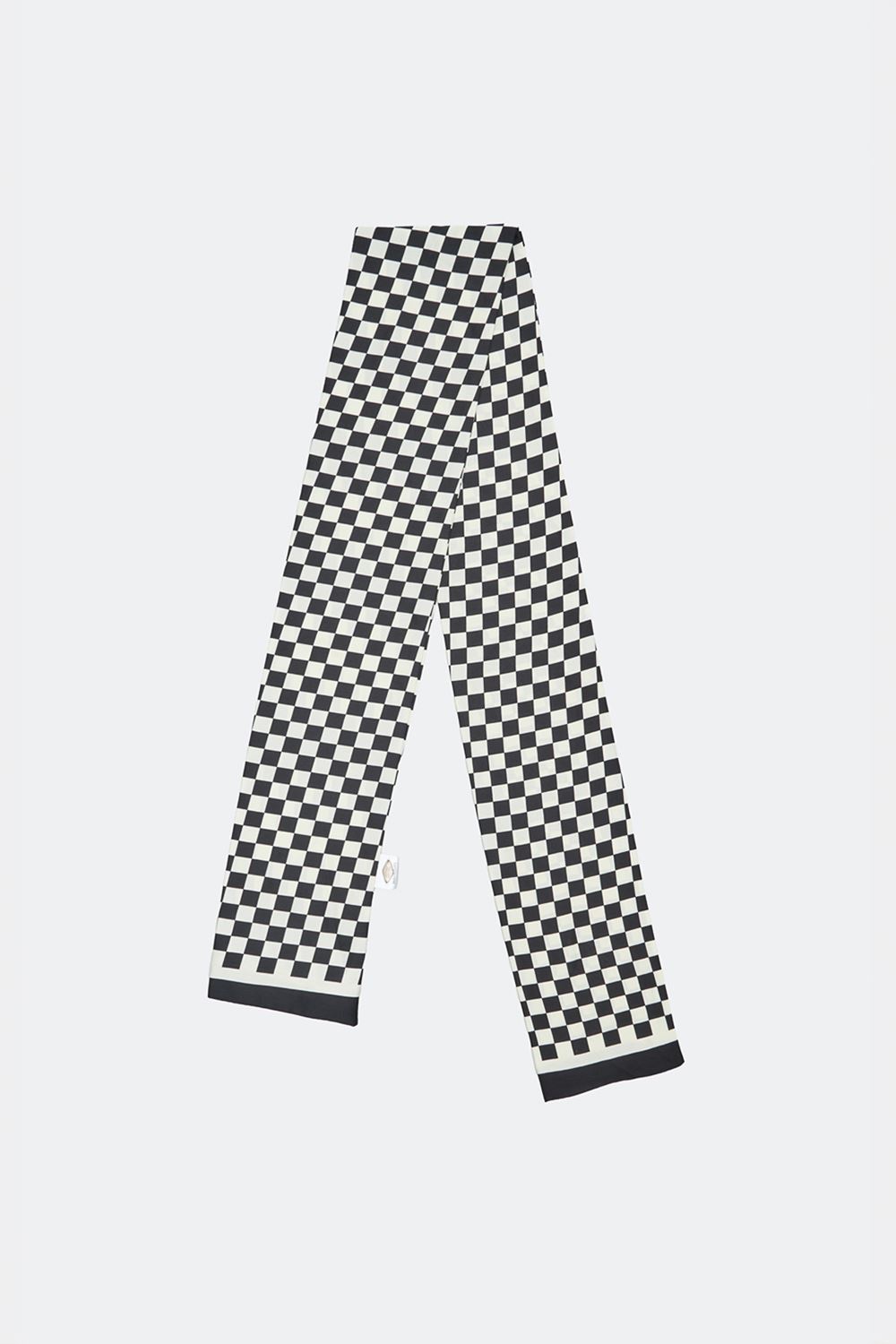 SST&C White and Black Check Pattern Long Silk Scarf | 9662405001_1