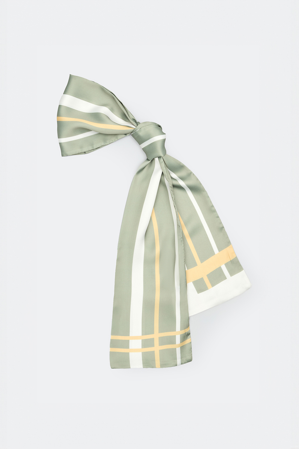 SST&C Green and White Striped Pattern Long Silk Scarf | 9662405004_0