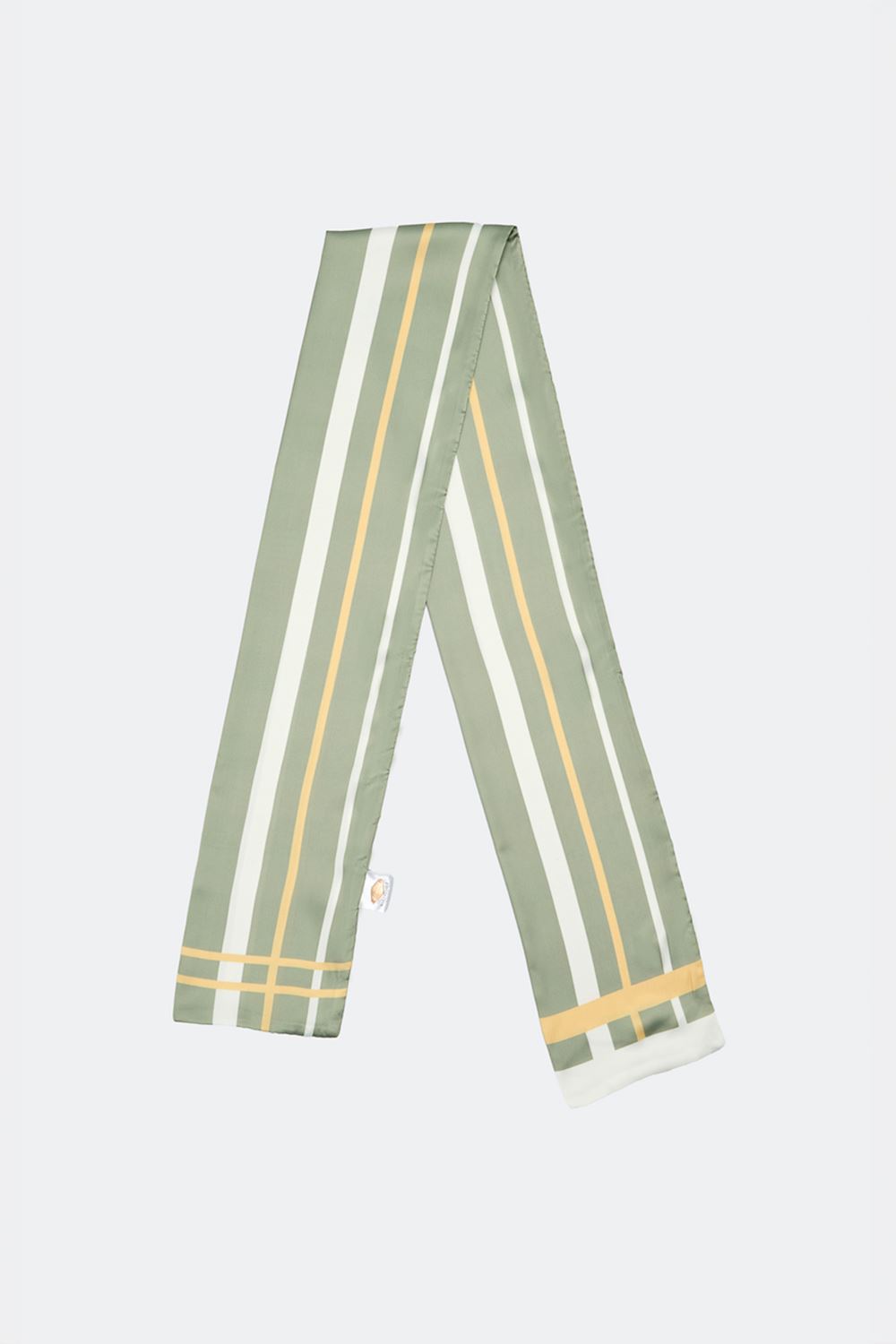 SST&C Green and White Striped Pattern Long Silk Scarf | 9662405004_1