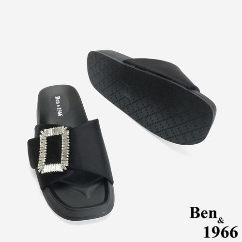 Ben&1966高級絲綢布精緻方鑽簡約拖鞋-黑(246491)_1