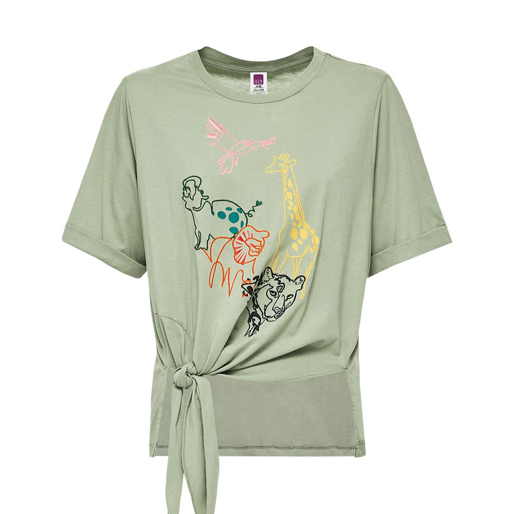 ILEY伊蕾 動物王國刺繡絲光棉綁帶上衣(淺綠色；M-XL)_4