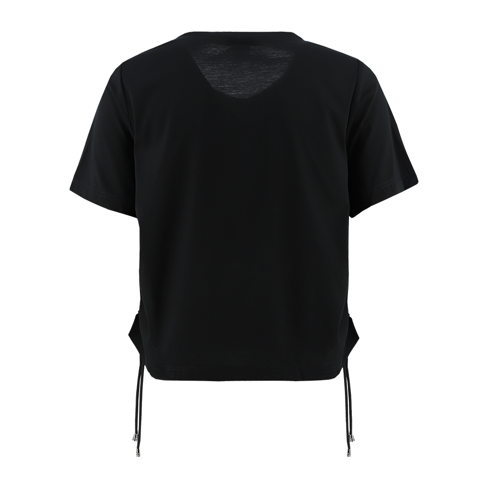 ILEY伊蕾 鑽飾點綴絲光棉綁帶上衣(黑色；M-XL)_5