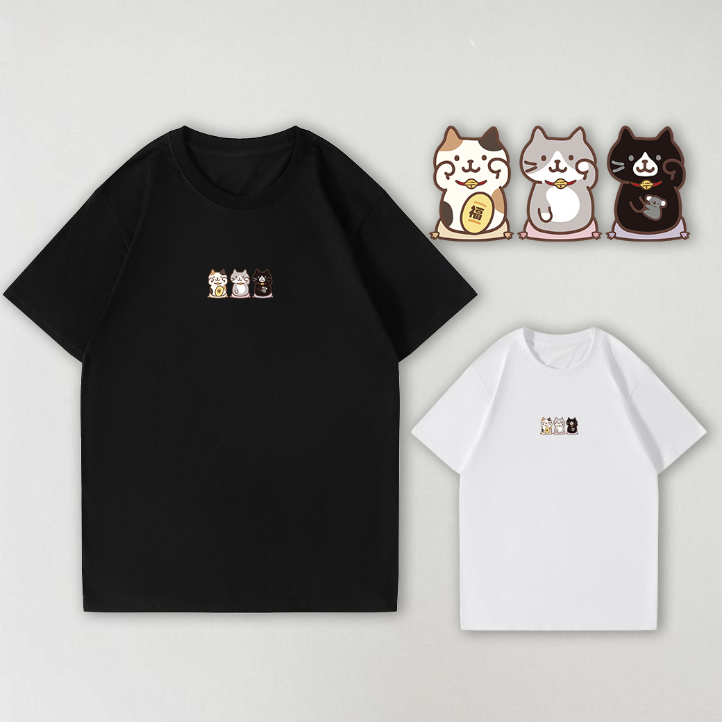 #現貨 偷偷抱著無尾熊的招財貓貓 喵星人 純棉落肩短袖T 情侶T 短袖T恤 台灣製_0