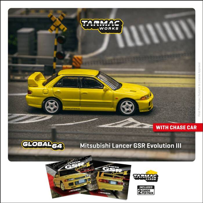 (預購)TARMAC WORKS 1/64 三菱 Mitsubishi Lancer GSR Evolution III EVO三代 耀眼黃 車模雙卡組 T64G-050-YL_1