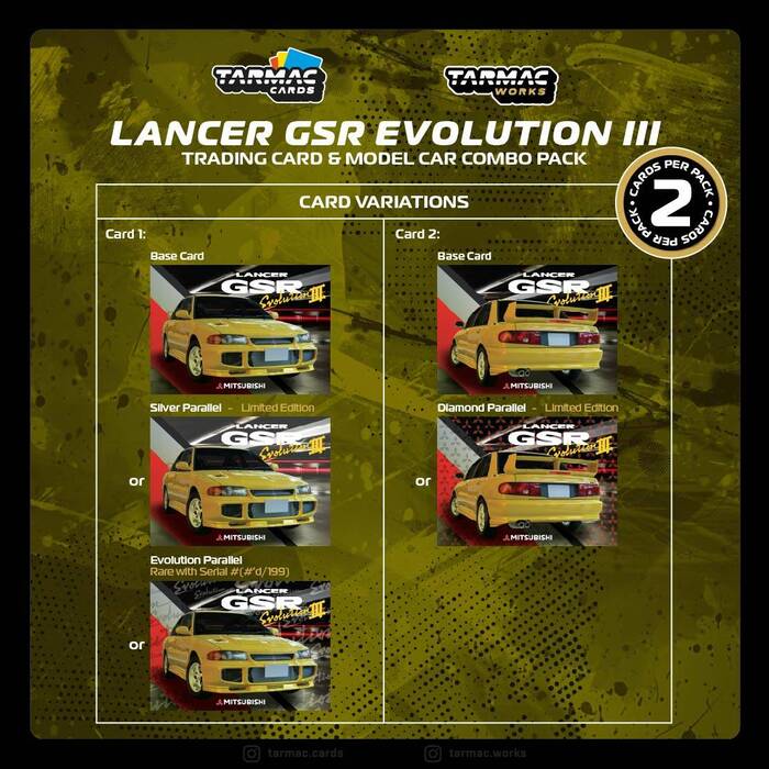 (預購)TARMAC WORKS 1/64 三菱 Mitsubishi Lancer GSR Evolution III EVO三代 耀眼黃 車模雙卡組 T64G-050-YL_5
