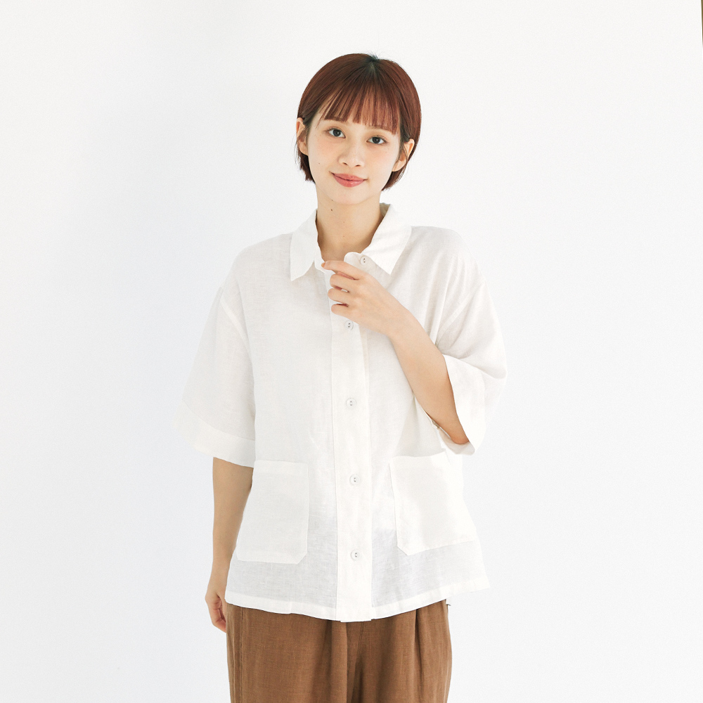 亞麻口袋襯衫 白F