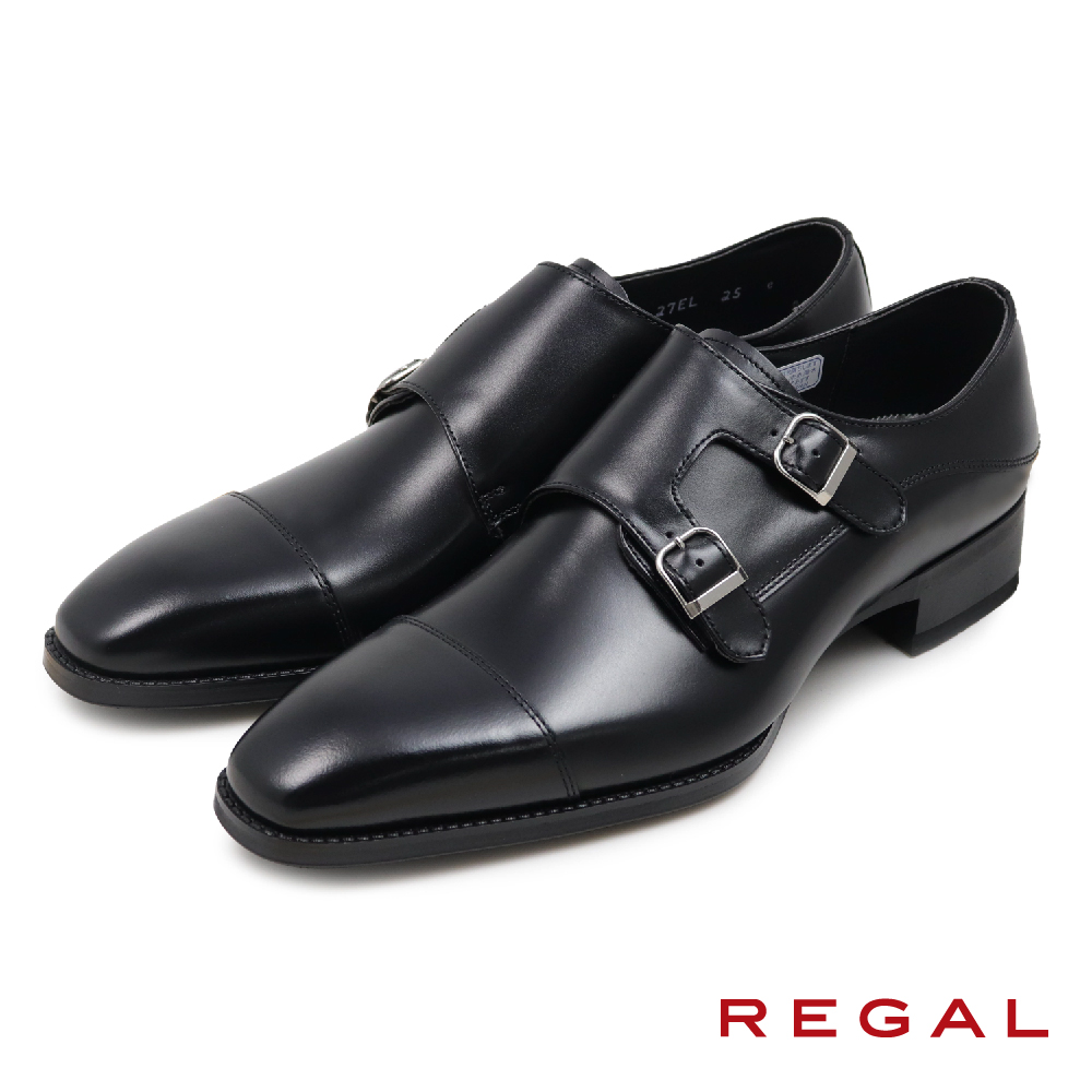 【REGAL】日本原廠手工雙釦橫飾孟克鞋 黑色(27EL-BL)