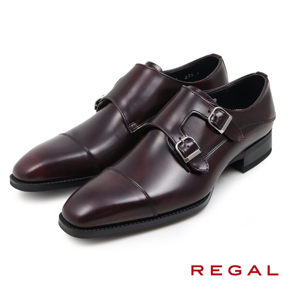 【REGAL】日本原廠手工雙釦橫飾孟克鞋 酒紅色(27EL-WIN)