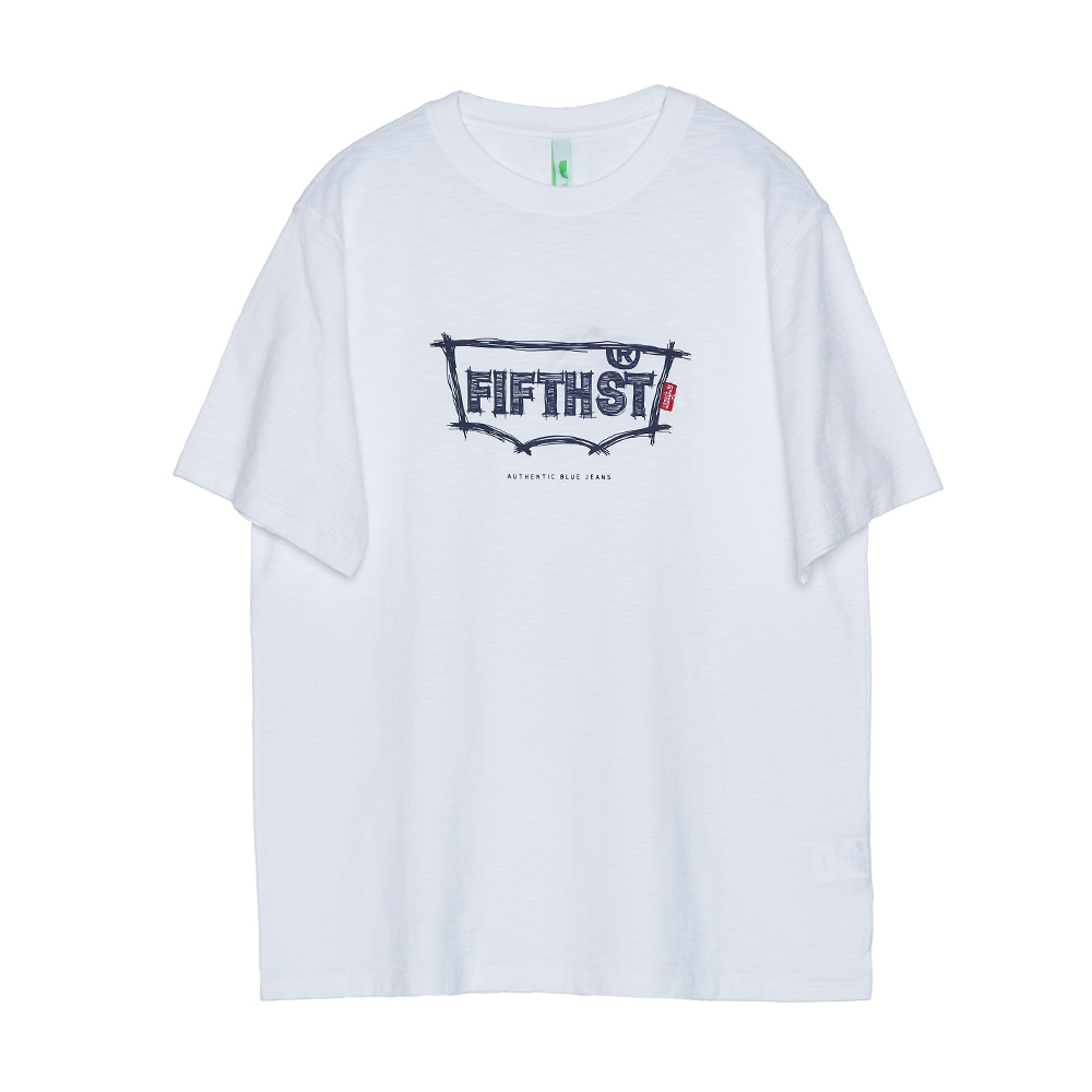 5th STREET｜山形｜男裝｜牛仔底紋LOGO短袖T恤｜白色