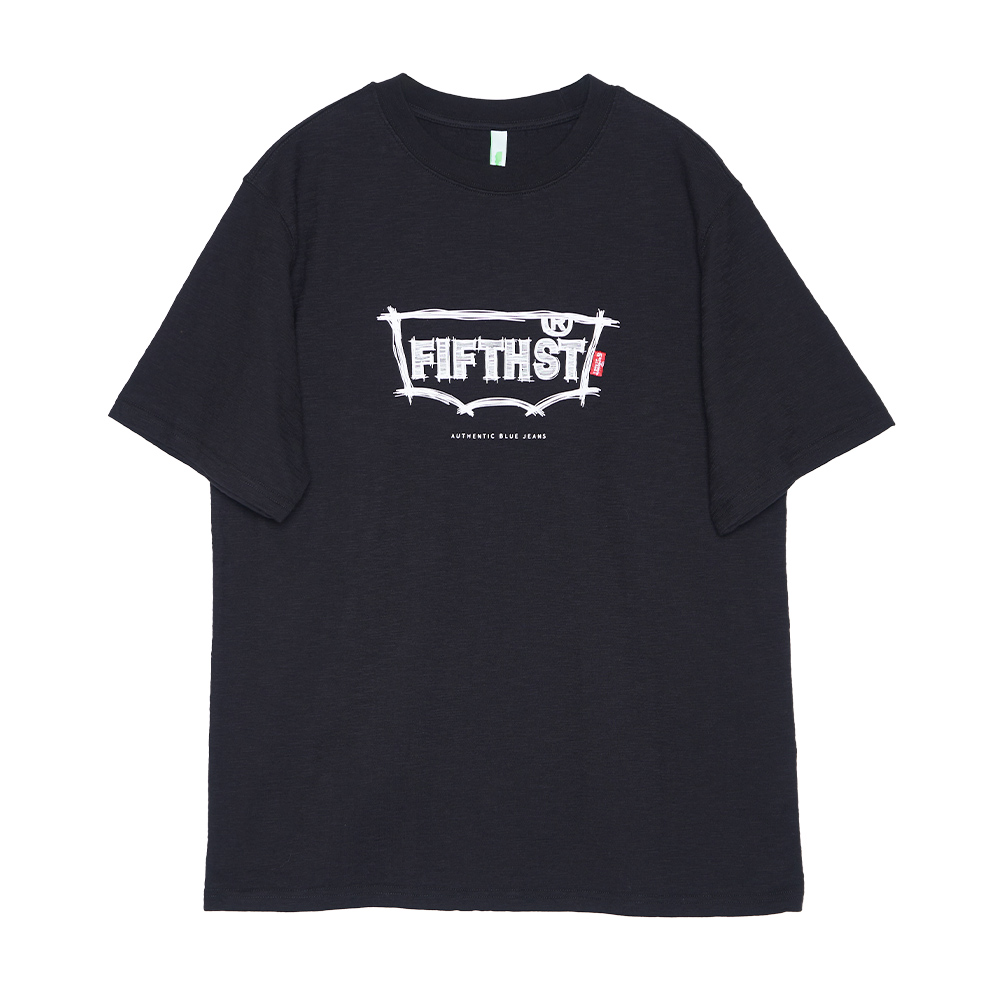 5th STREET｜山形｜男裝｜牛仔底紋LOGO短袖T恤｜黑色