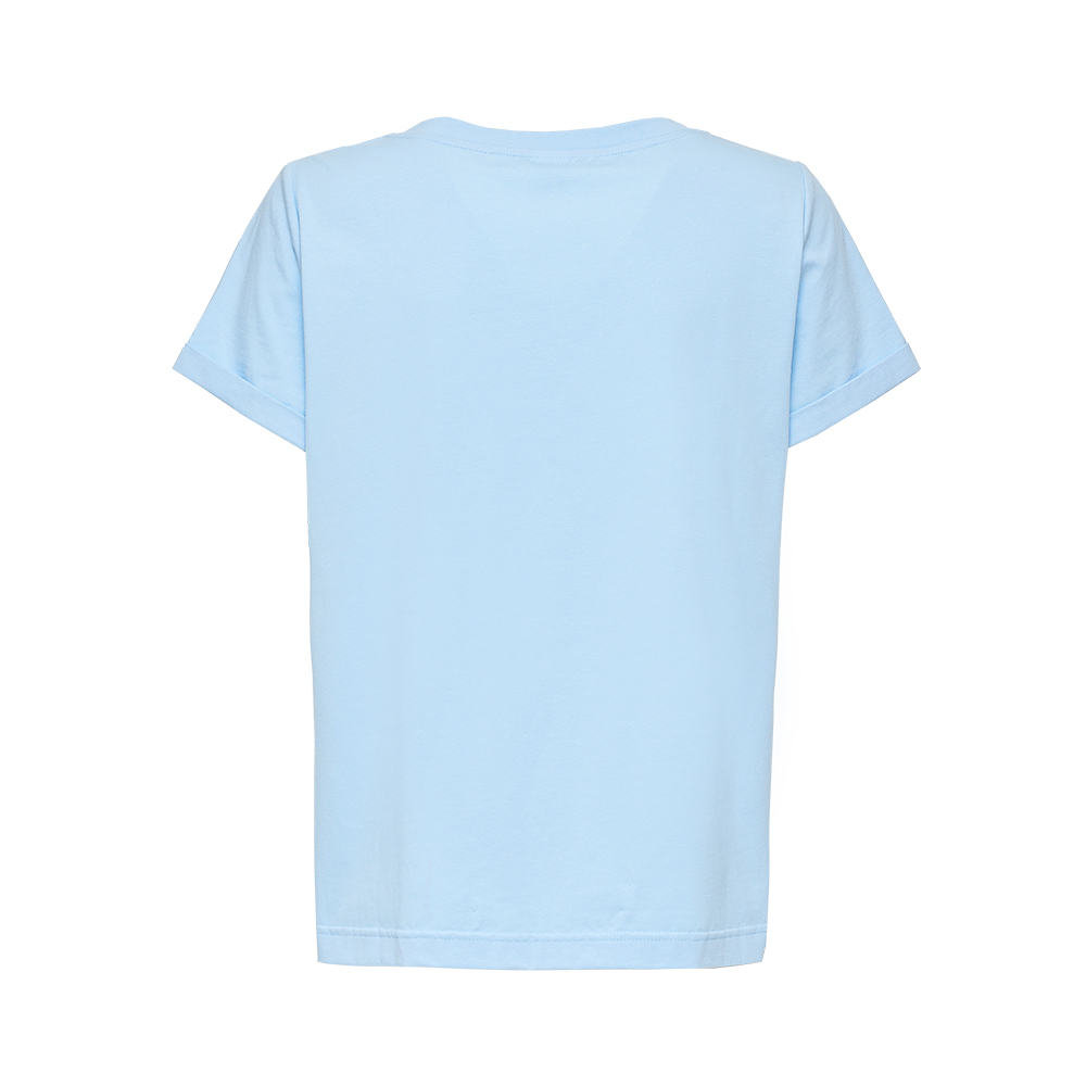 ILEY伊蕾 拼接印花棉質短袖上衣(淺藍色；M-XL)_5